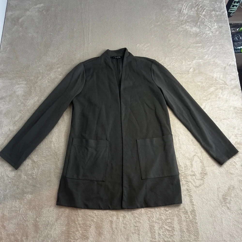 Eileen Fisher PS Grey Tencel Lyocell Blend Open Front Pocket Cardigan Blazer - Picture 2 of 8